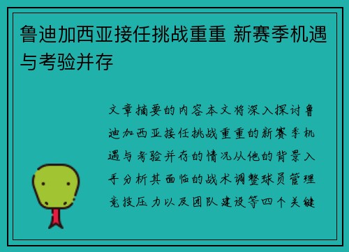 鲁迪加西亚接任挑战重重 新赛季机遇与考验并存 鲁迪加西亚接任挑战重重 新赛季机遇与考验并存