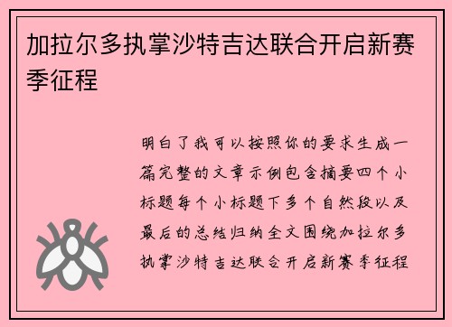 加拉尔多执掌沙特吉达联合开启新赛季征程 加拉尔多执掌沙特吉达联合开启新赛季征程